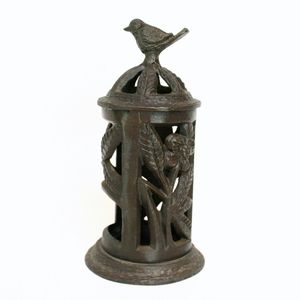 Metal Tealight Candle Lantern with Bird & Flowers